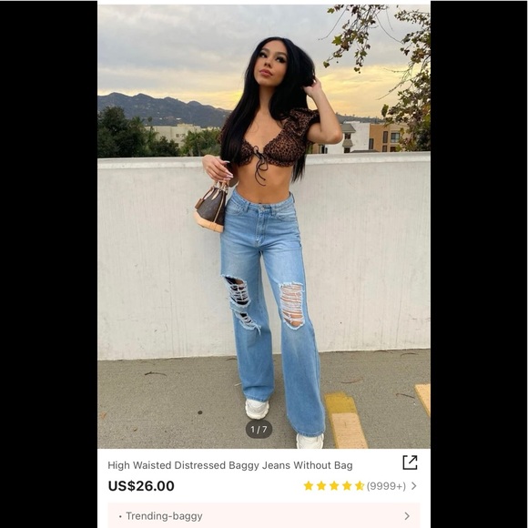 90s Wide Leg Distressed Jeans - Picture 2 of 7